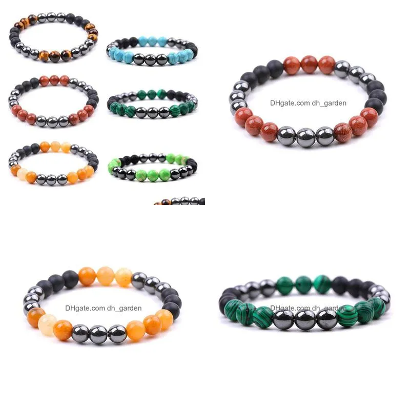 8mm men natural stone strand bracelet black hematite tiger eye beaded malachite kallaite beads bangles bracelets for women yoga