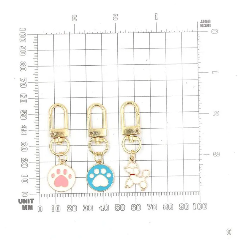 wholesale dog paw print pendant keychain fashion key rings zipper pull charm planner charms accessories hangbag hanging pendants keyring for women