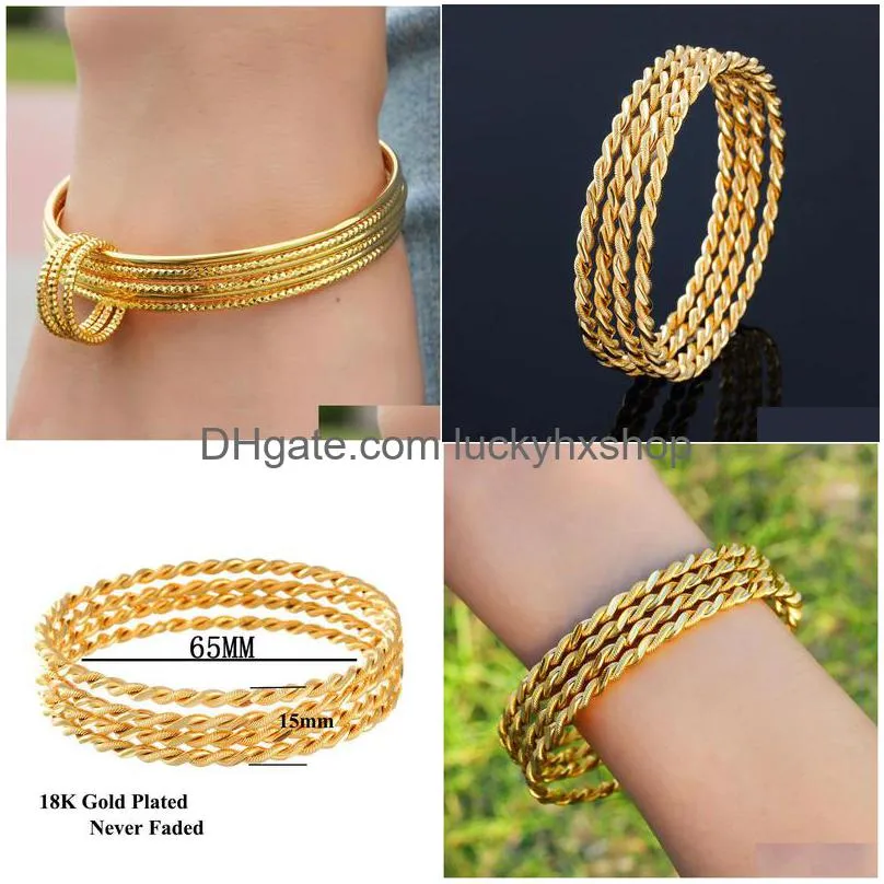 wholesale 4pcs/set luxury gold color jewelry muslim turkish bangles ethiopian african women dubai bracelet party wedding gifts