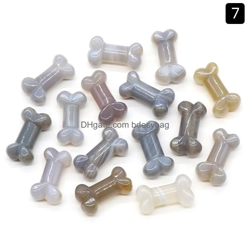 wholesale natural mixed materials grey agate gemstone crystal dog bone carving for home decoration