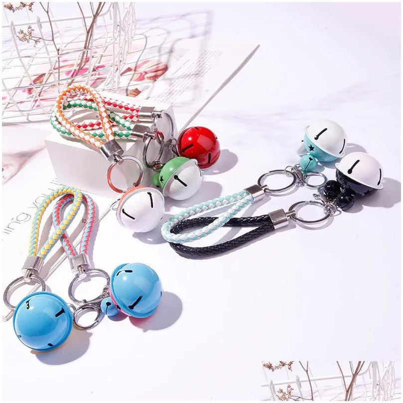 fashion double color bell key chains leather braided ropewoven cord car key chain holder pendant accessories 288 n2