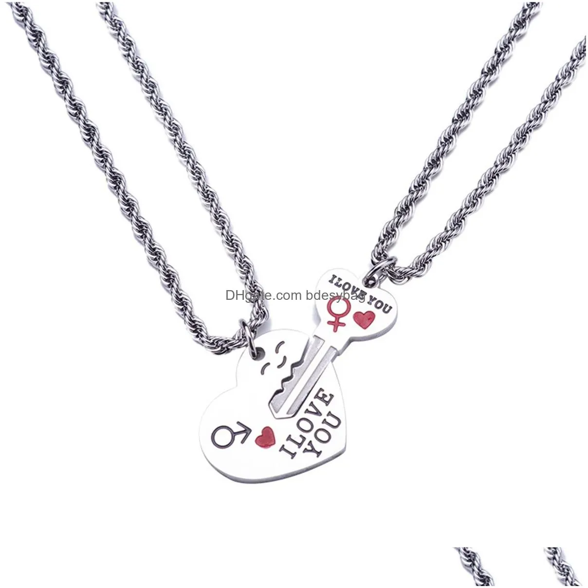 couple necklace heart key locket dad mom love you splicing pendant necklace friends family lovers jewelry gift