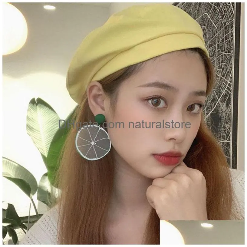 summer style  lemon dangle earrings for women korean plant resin exaggerated dangle earrings jewelry earrings earings