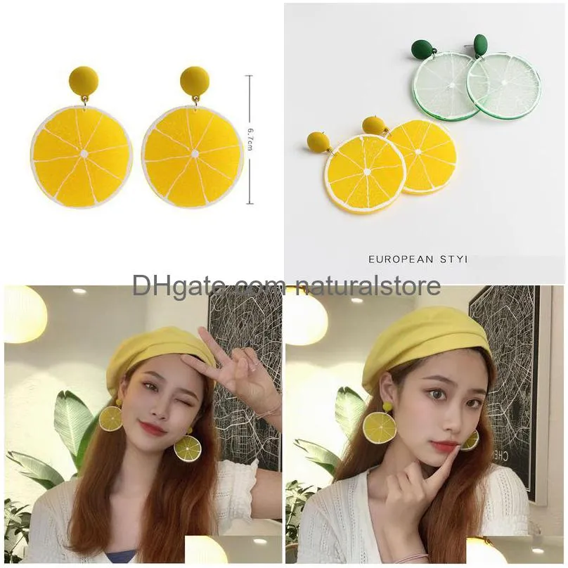 summer style  lemon dangle earrings for women korean plant resin exaggerated dangle earrings jewelry earrings earings