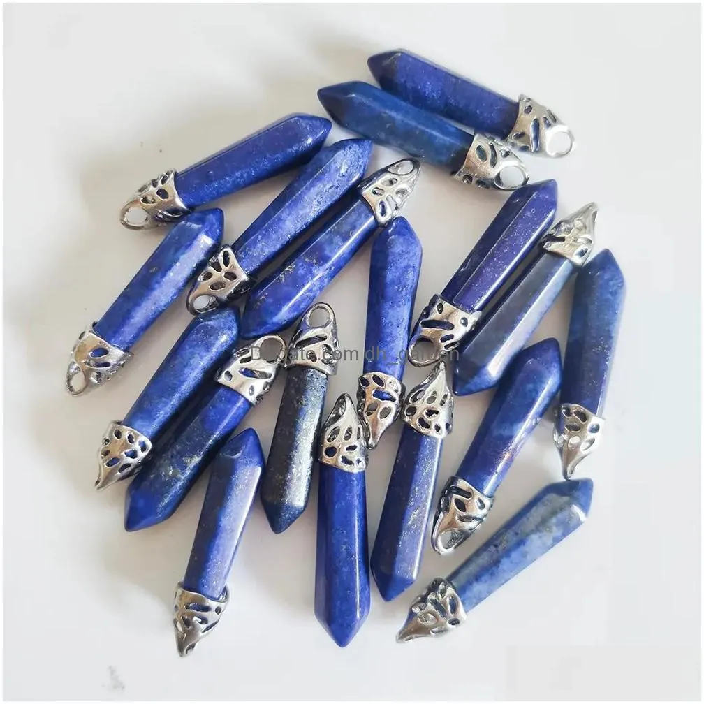 natural stone pendulum charms amethysts lapis lazuli tiger eye pillar pendants quartz crystal charms diy necklace earrings