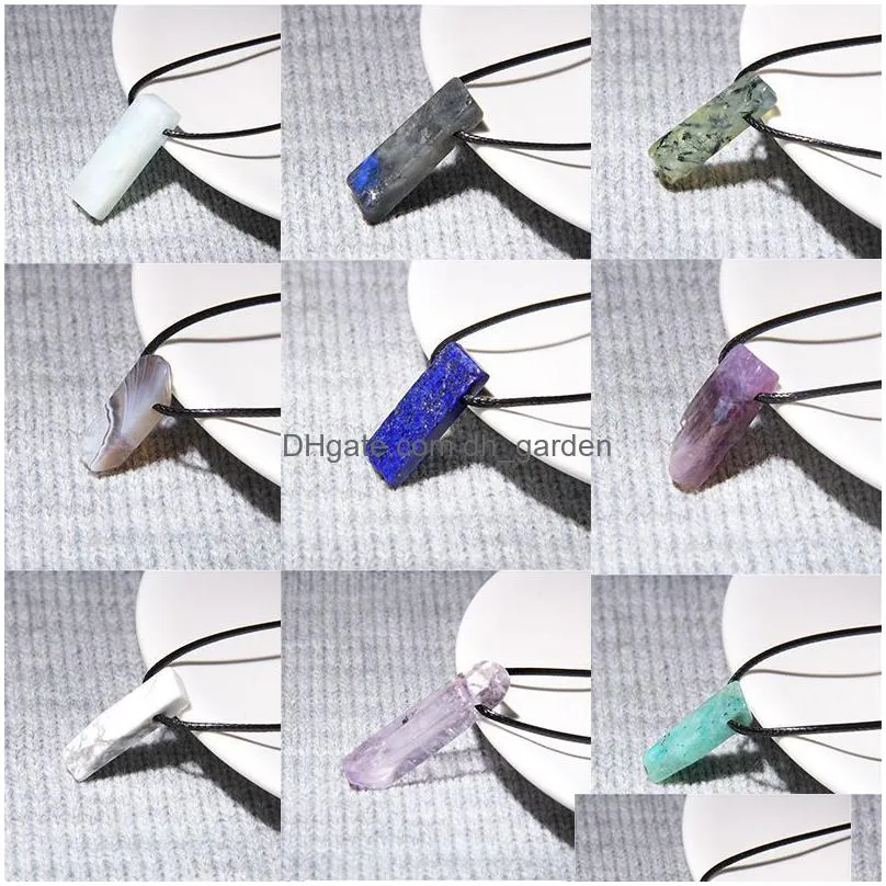 cheap natural stone necklace leather cord choker obsidian amethysts quartzs crystal healing reiki meditation jewelry for women men