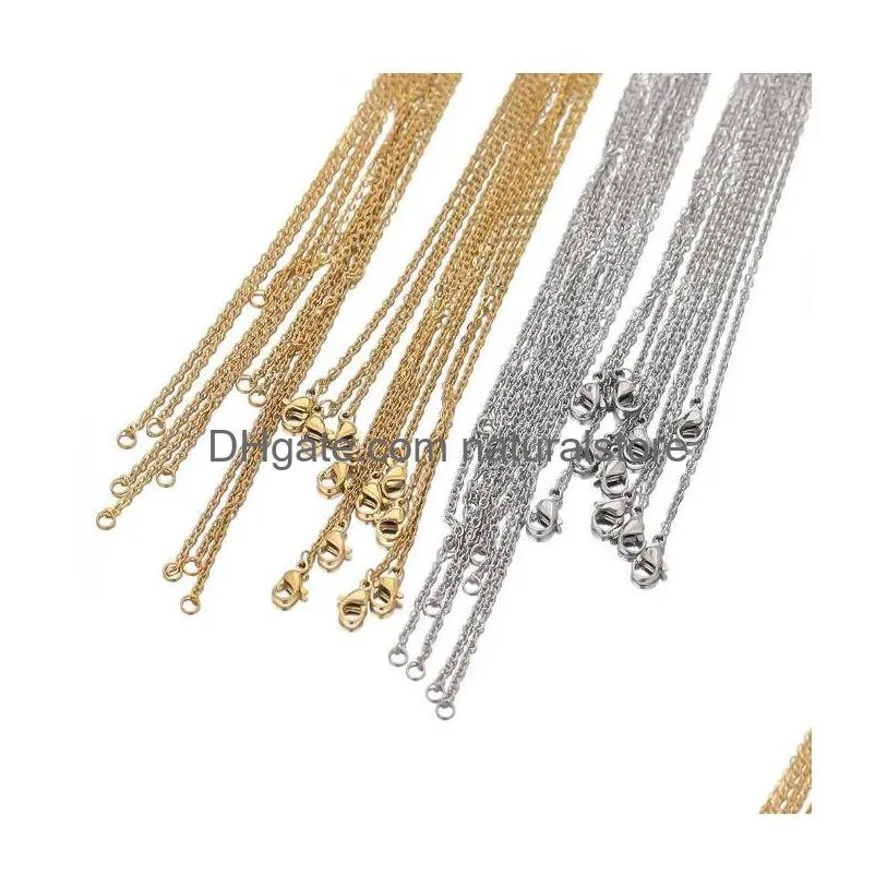 10pcs 50cm 2mm gold color stainless steel link chains necklaces fashion jewelry cuban chains wholesale chain diy crafts