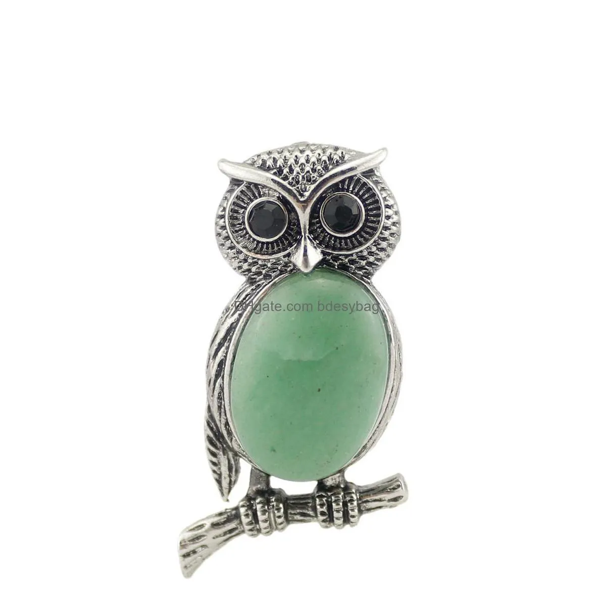 owl necklace healing crystal stones pendant necklaces for women men gemstone jewelry reiki spiritual energy lucky