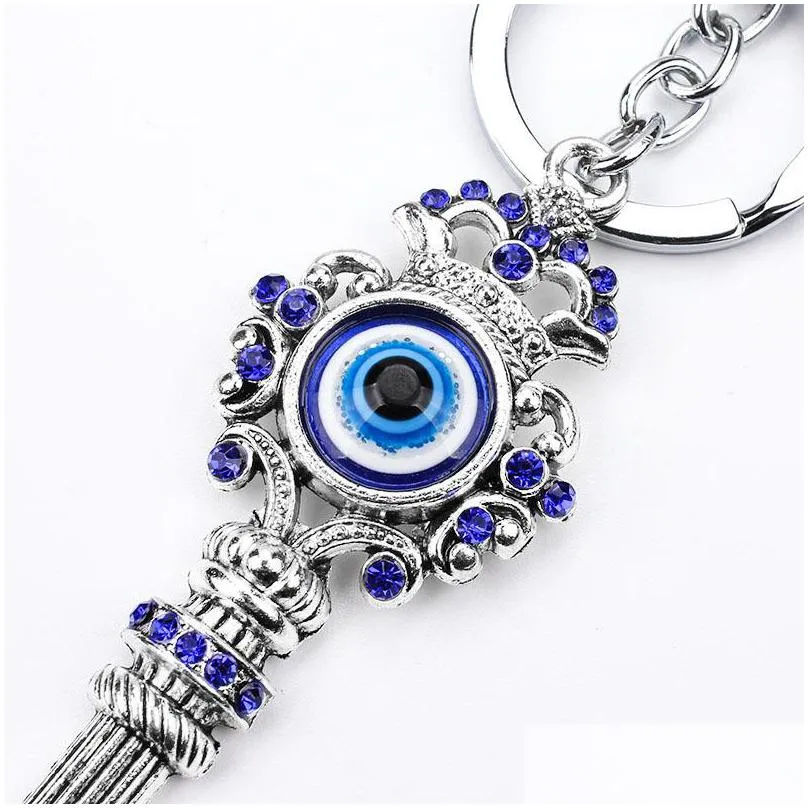 newunique blue crystal key ring jewelry good quality turkey evil eye alloy keychain charm kids gifts 1253 b3