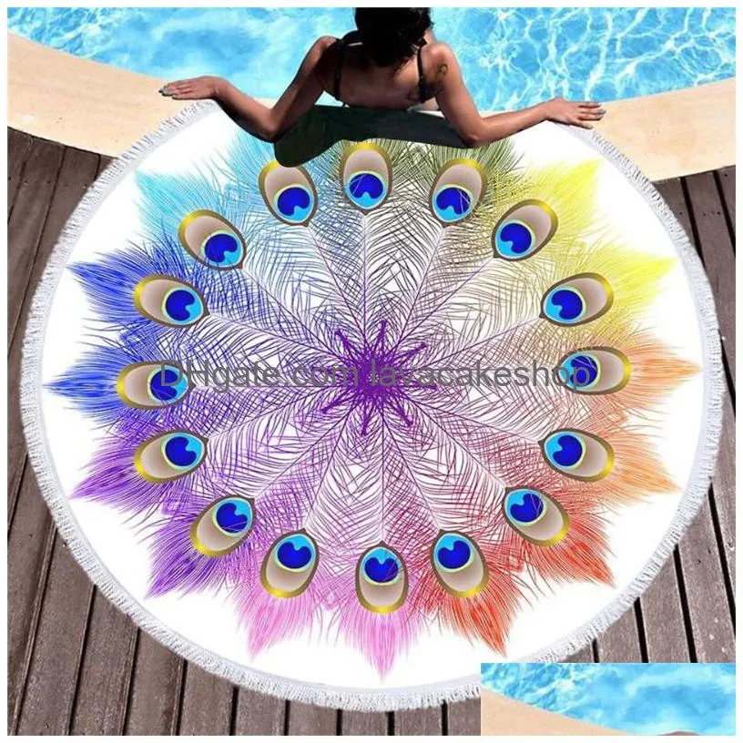 towel gridilango mandala feather microfiber round beach towels with tassel for boho adults kids bath yoga mat drop