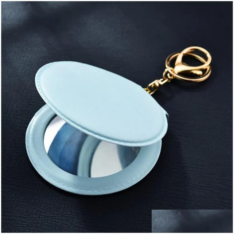 mirrors key chain fashion makeup mirror portable mini cosmetic espejo round pocket zerkalo small doublesided looking glass simple 2914