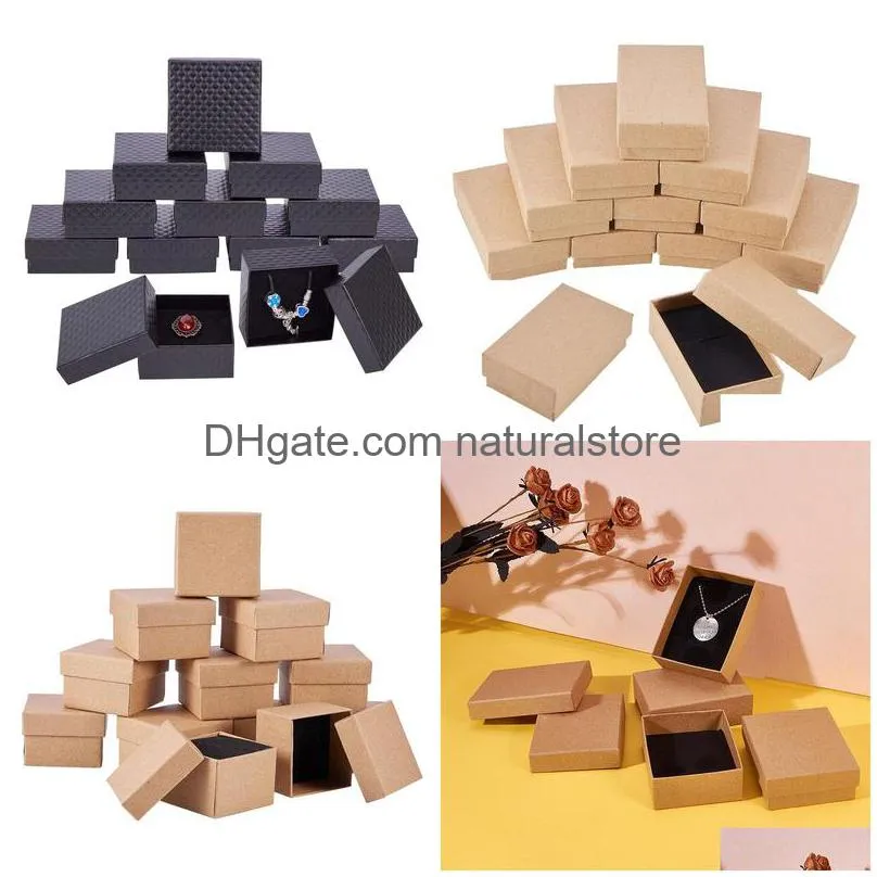 cardboard jewelry set box for ring necklace rectangle tan 8x5x3cm black 9x7x3mm white 7x7x3mm 9x9x3mm 24pcs