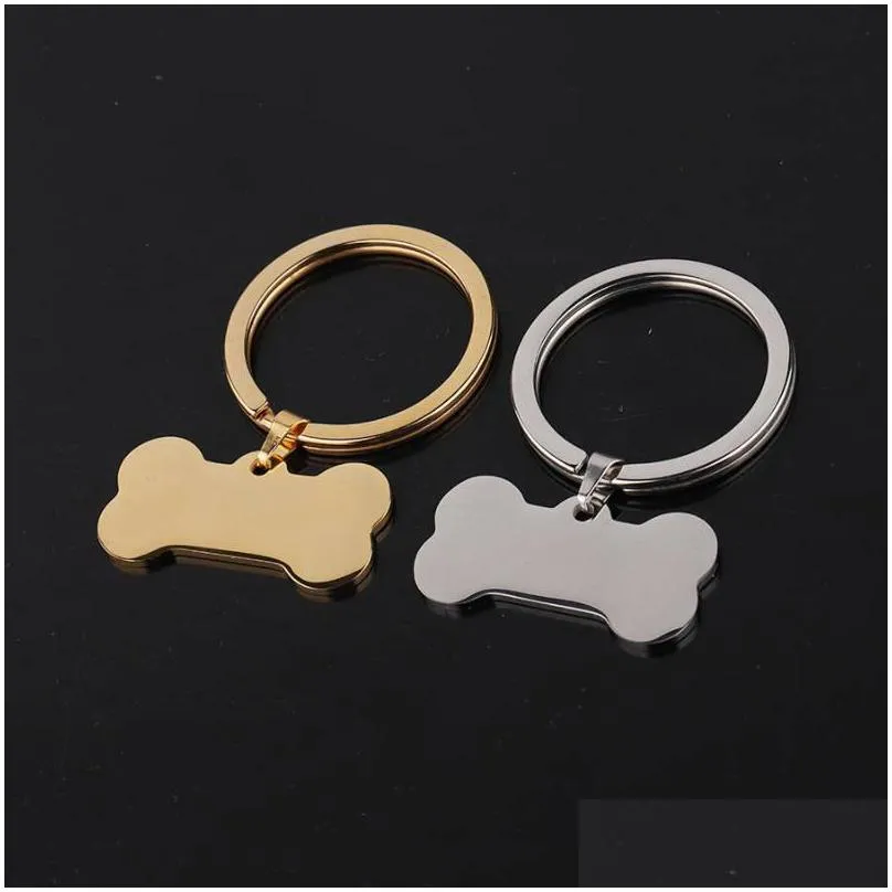 100% stainless steel dog bone keychain blank for engrave metal dog bone tag charm key chain mirror polished whole 10pcs1256x