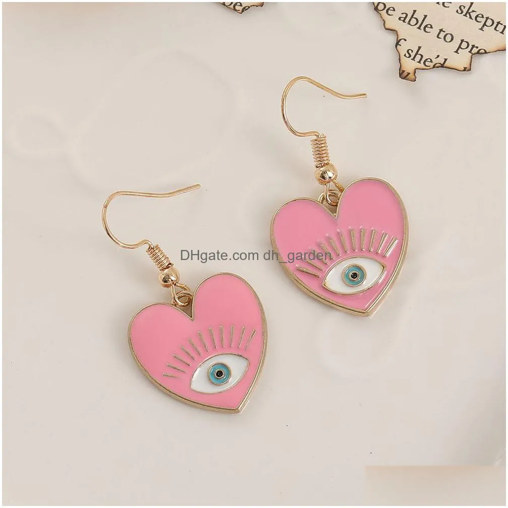 colorful enamel heart evil eye charms earrings dripping oil turkey lucky dangle earrings personality wholesale hotselling