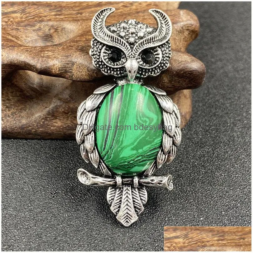 fashion vintage natural malachite pendant healing owl dragon heart pendant for jewelry necklace making