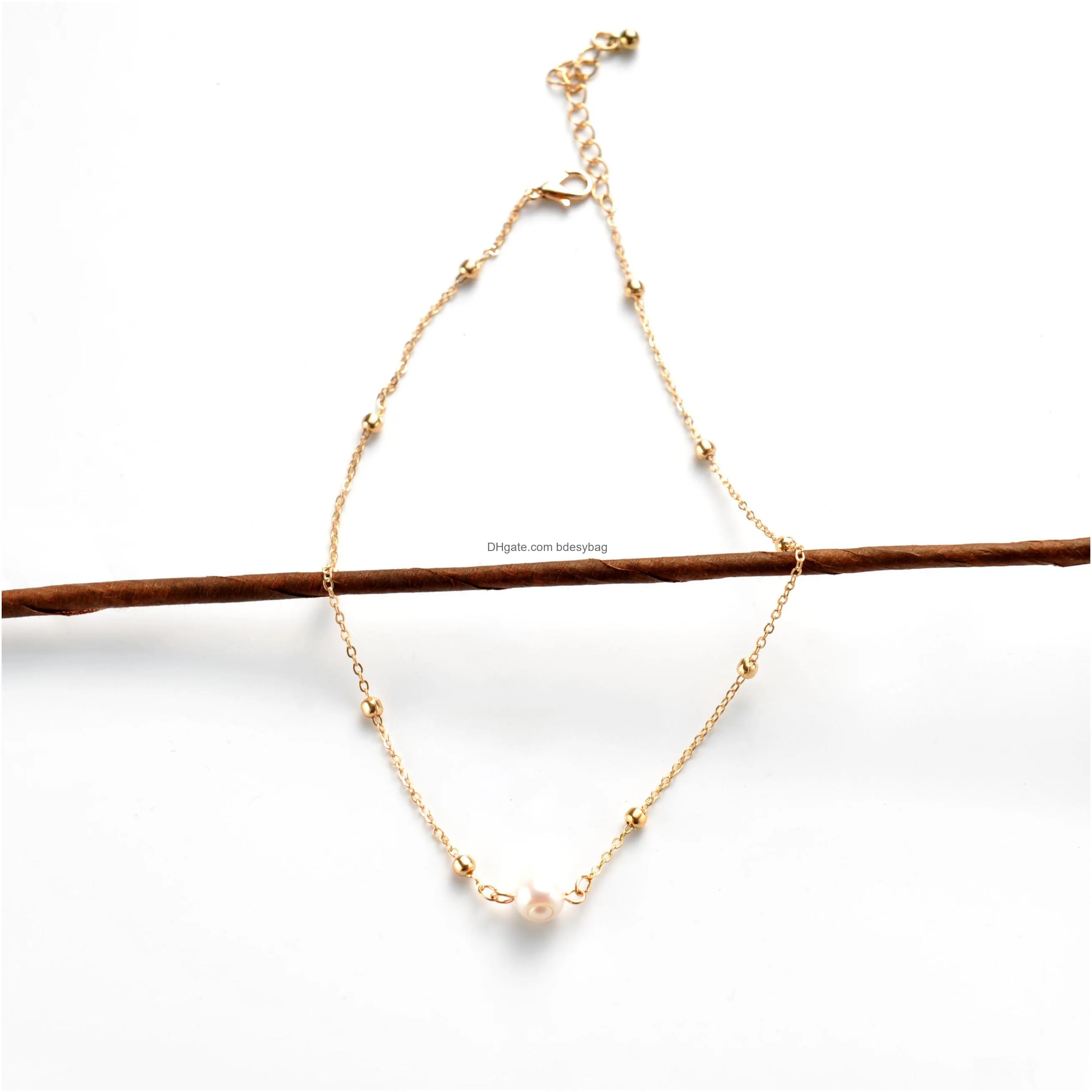 pearl choker dainty adjustable necklace 18k gold plated cultured barque pearls tiny chain delicate mothers valentine jewelry