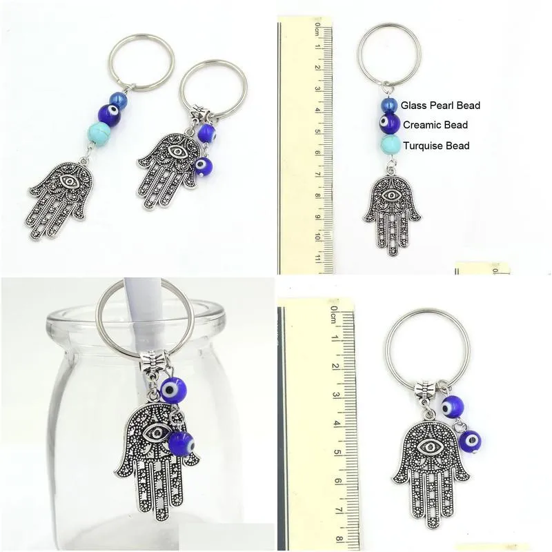 wholesale lucky hamsa fatima hand key rings keychain car keyring blue turkish evil eye key chain for women men jewelry gift