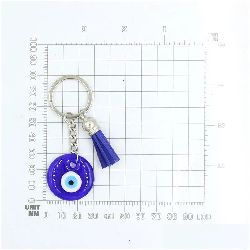 wholesale 30mm ceramics blue turkish evil eye key rings keychain car key holder keyring for women men jewelry gift tassel charm