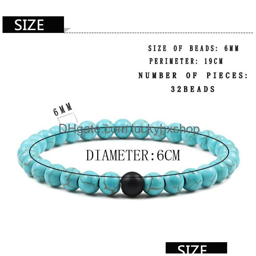 distance bracelet for women couples bracelet classic 6mm natural black matte blue turquoises beaded stone bracelets men jewelry