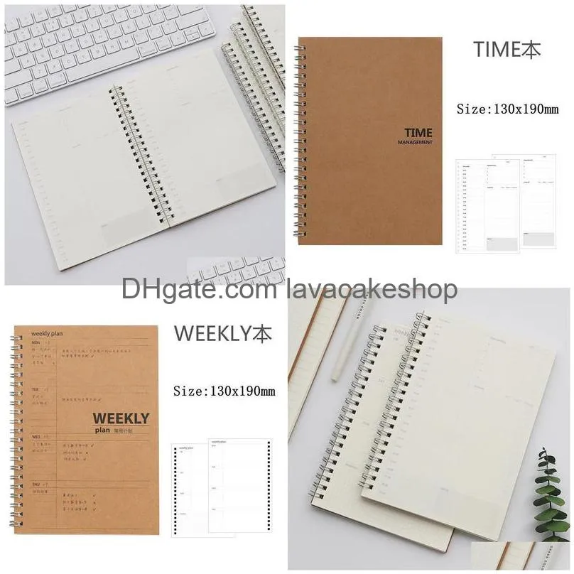 notepads journal grid lined binder manual schedule notepad time daily weekly to do planner spiral kraft notebook office school