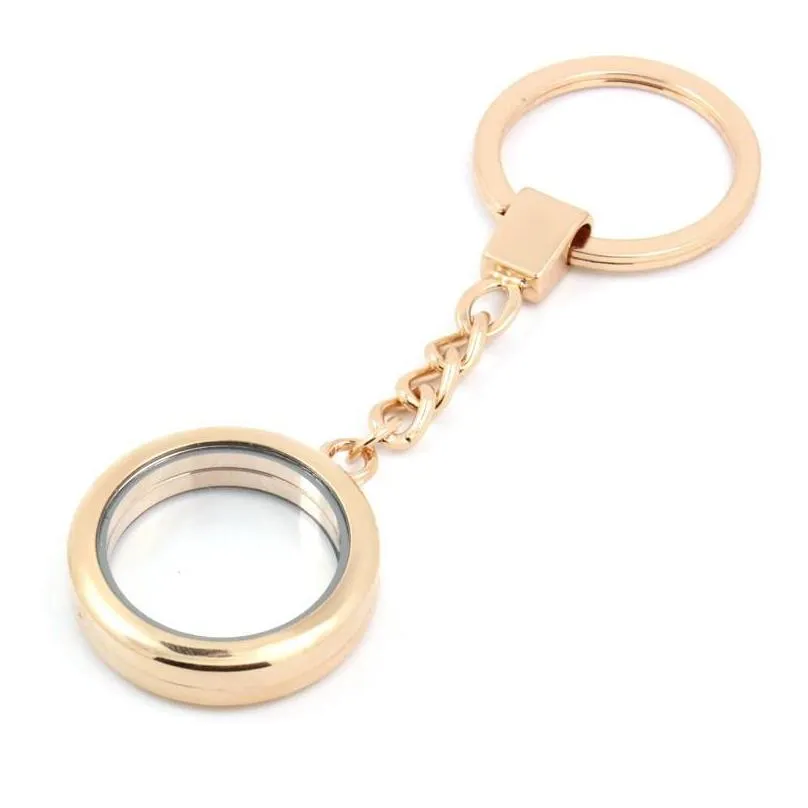 round alloy floating locket keychain magnetc 30mm glass locket keyring jewelry accept customization 606 z2