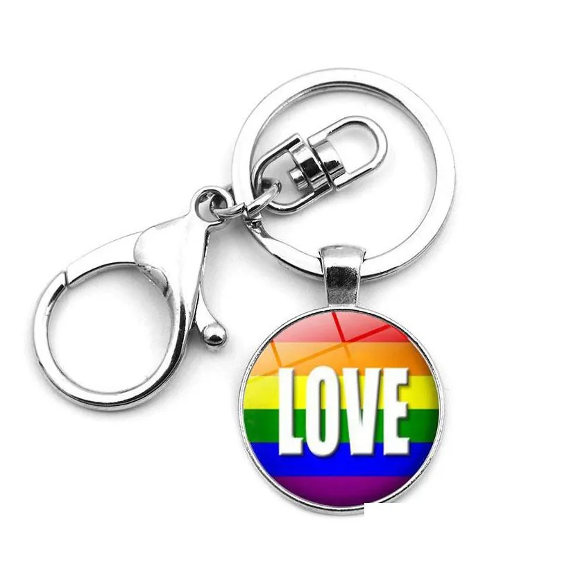 rainbow color key buckle time pendant rhinestone lobster button new metal keys chain love equality high fashion keychains
