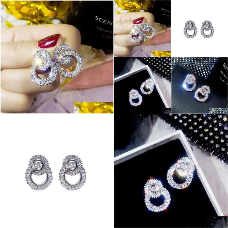 luxury across drop earrring crystal cz 925 sterling silver bohe engagement wedding dangle earrings for women party jewelry