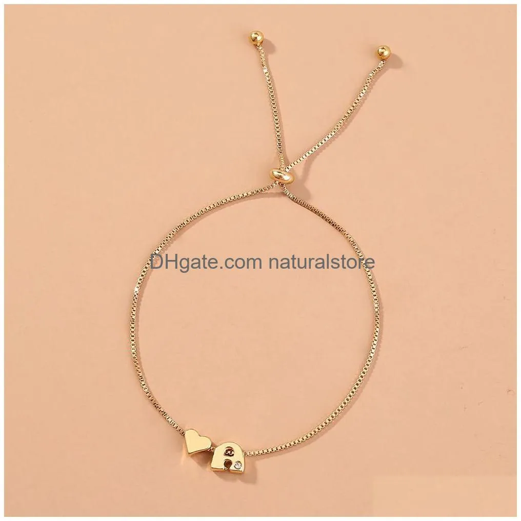 1 pcs fashion girls gold color 26 az letter name heart bracelet bangle initial alphabet charms box chain bracelets for women gifts