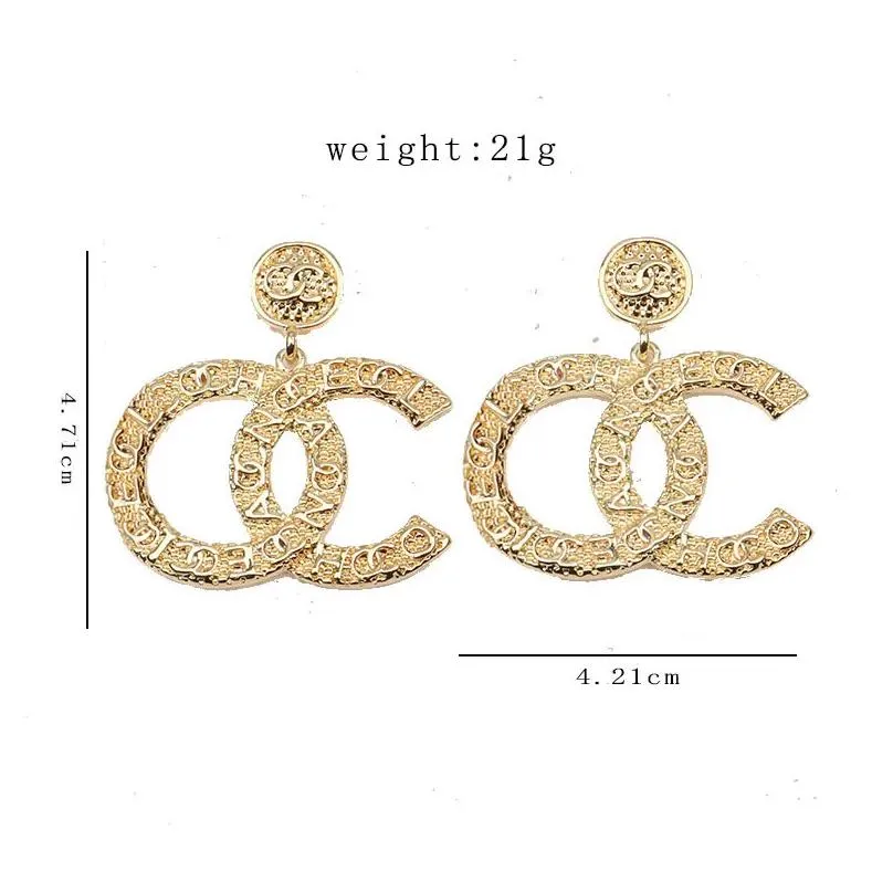 famous 18k gold plated luxury brand designers double letters stud dangle hoop geometric women long tassel crystal rhinestone pearl earring wedding party