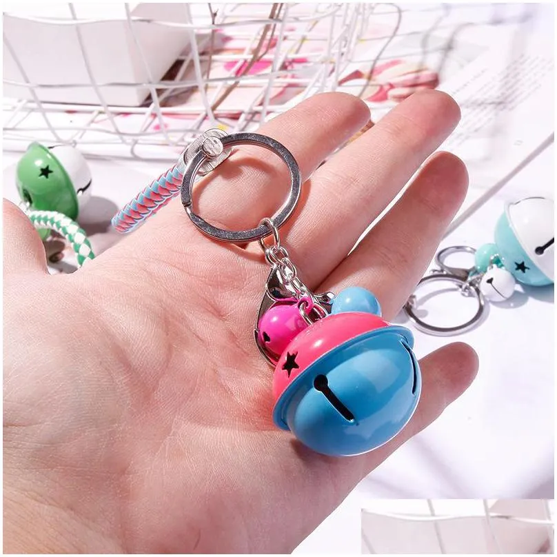 fashion double color bell key chains leather braided ropewoven cord car key chain holder pendant accessories 288 n2