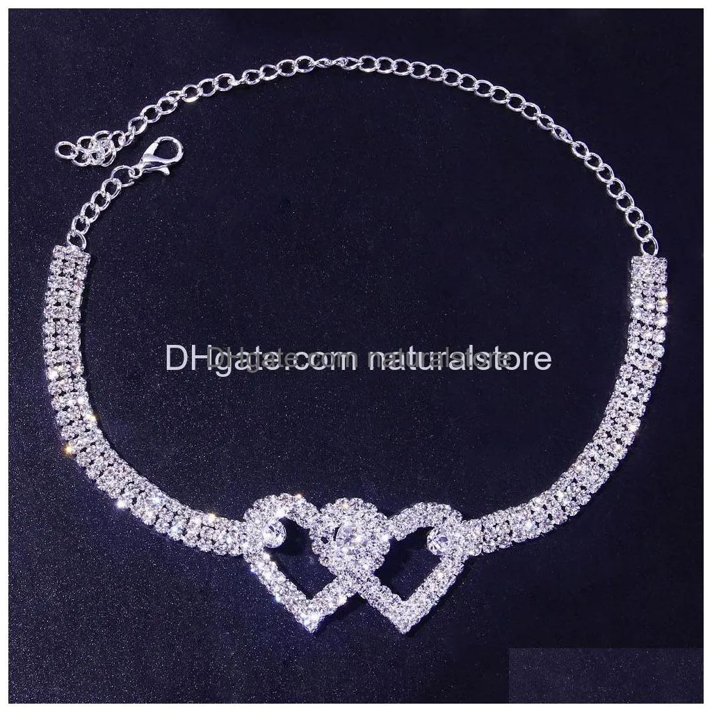 rhinestone heart ankle bracelet women decoration on the leg sandals foot chain crystal heart to heart anklets jewelry