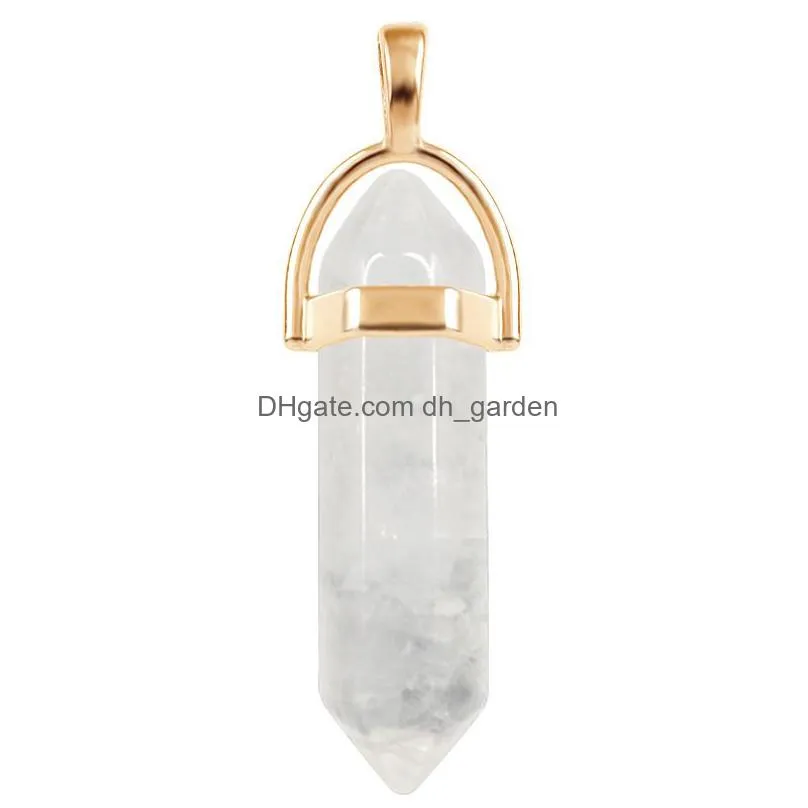 gold hexagonal prism agate crystal semiprecious stone charms pendant for necklace jewelry making