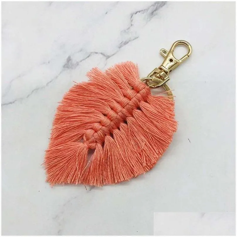 fashion leaf tassels key buckle ornaments manual weave keyring beach wind keyrings jewellery accessories 1 69zl y2