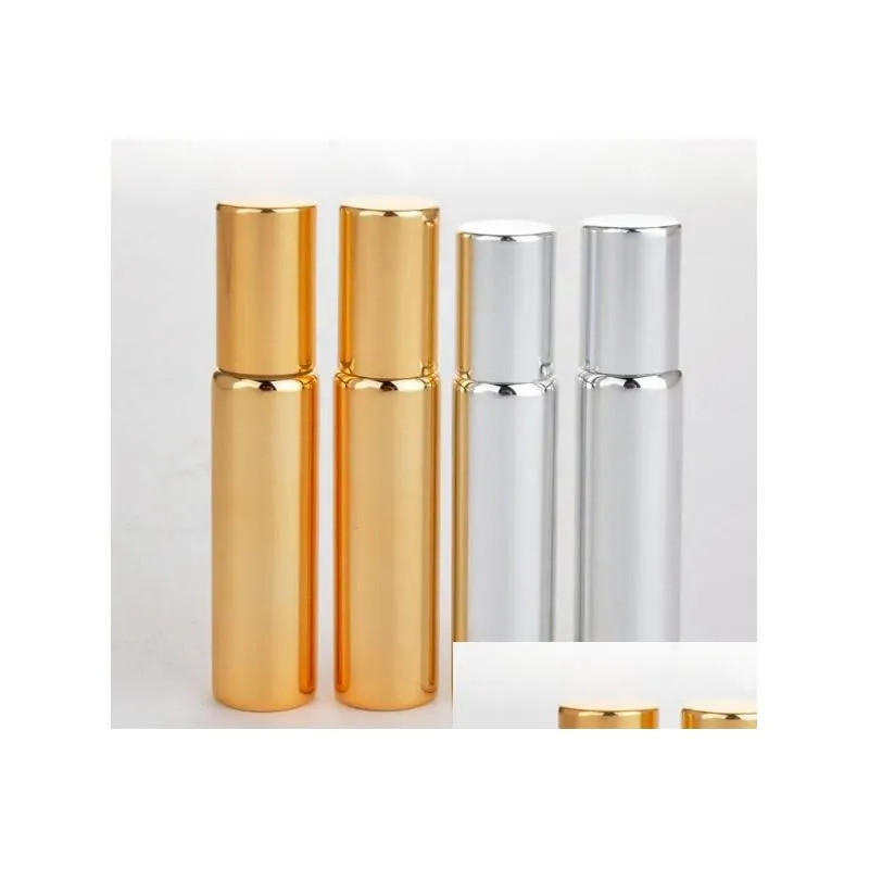 wholesale 300pcs 10ml roll on glass bottle black gold silver fragrances  oil perfume bottles with metal roller ball