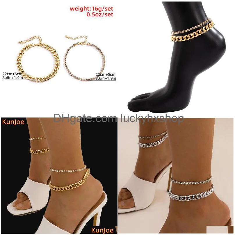 beach crystal anklet for women gold silver color cuban chain boho ankle bracelet on leg foot bracelets bohemian jewelry