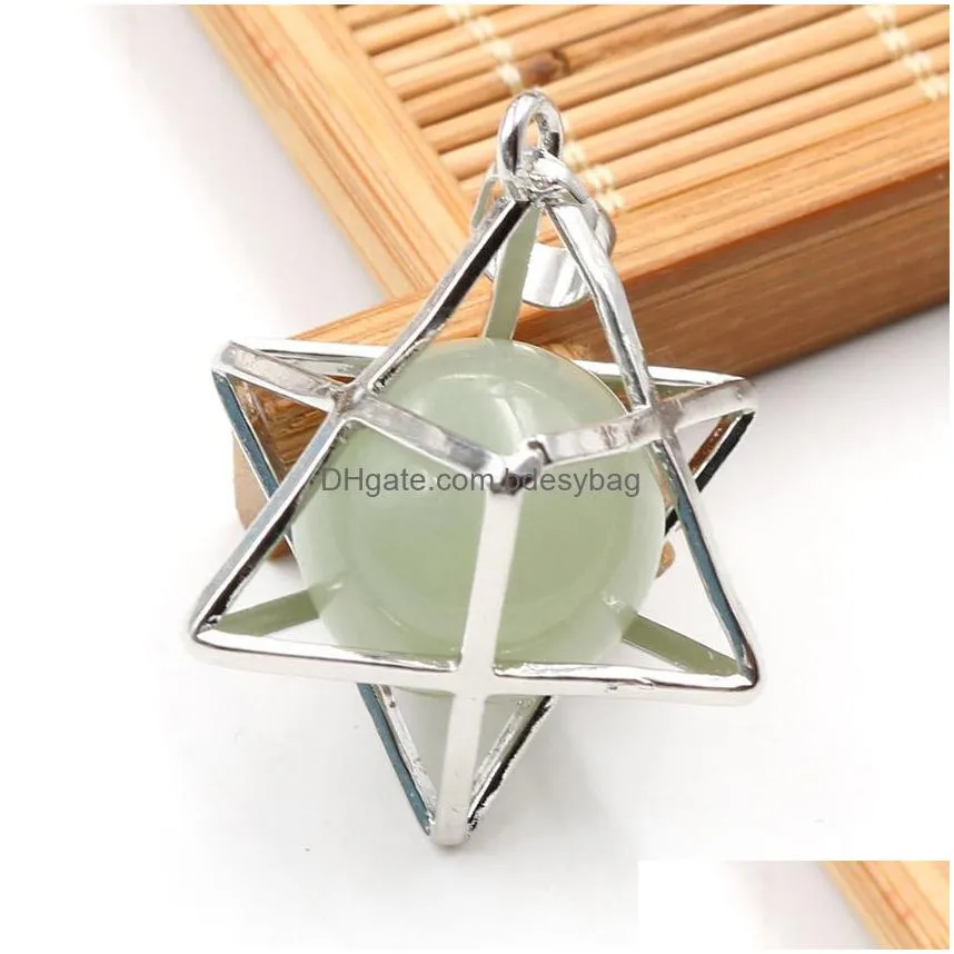 eight pointed star pendant necklace 3d geometry with natural stone for men and women