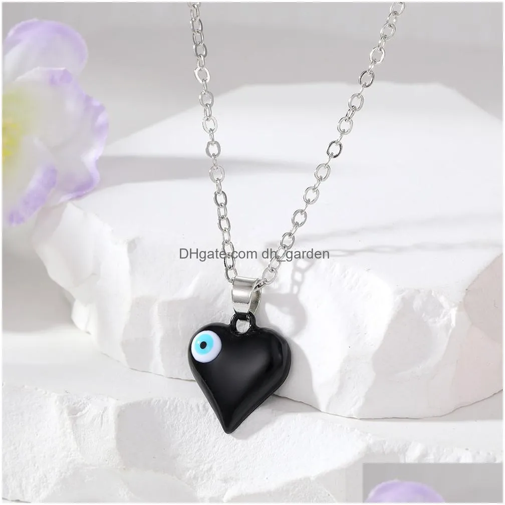 color painting metal heart evil eyes pendant lucky turkish blue eye necklaces for womens jewelry