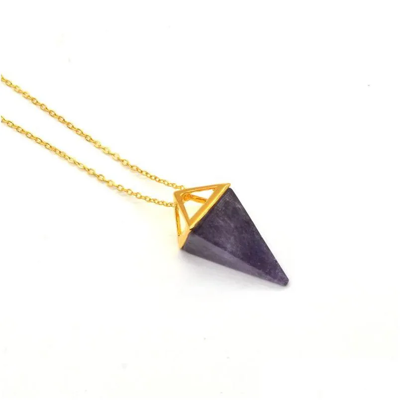 2017 fashion geometric real colorful nature stone necklace crystal necklaces gems stones pendant for women and men wholesale