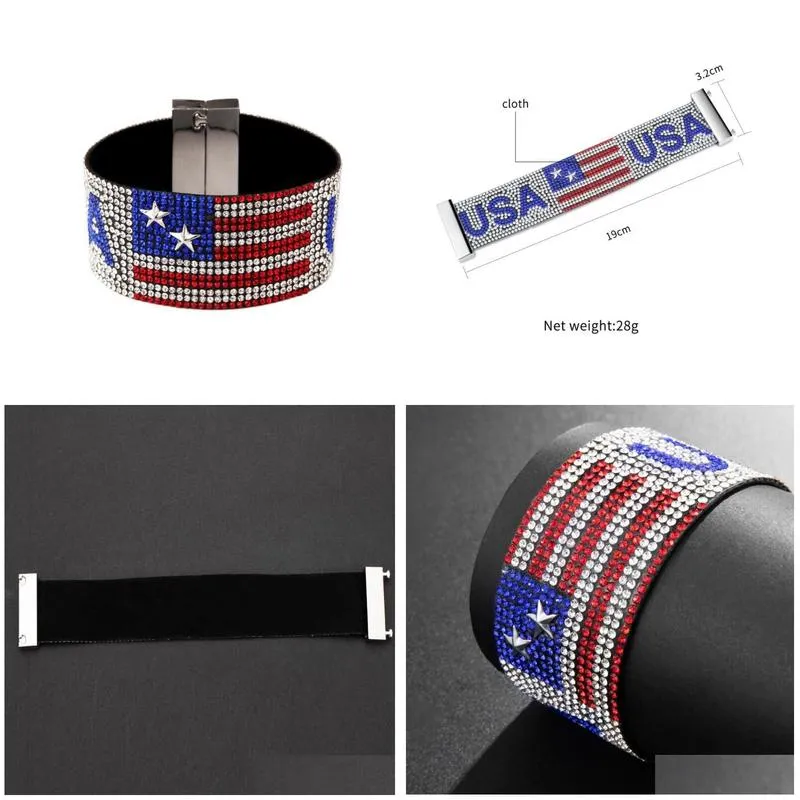 2021 fashion usa flag bracelets hip hop wristband strap cuff bangles jewelry