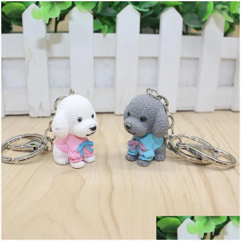 4 pcs pvc teddy dog pendant alloy keychain keyring for women men decorative bag key chain jeweley gift gray white multi color mixture 208