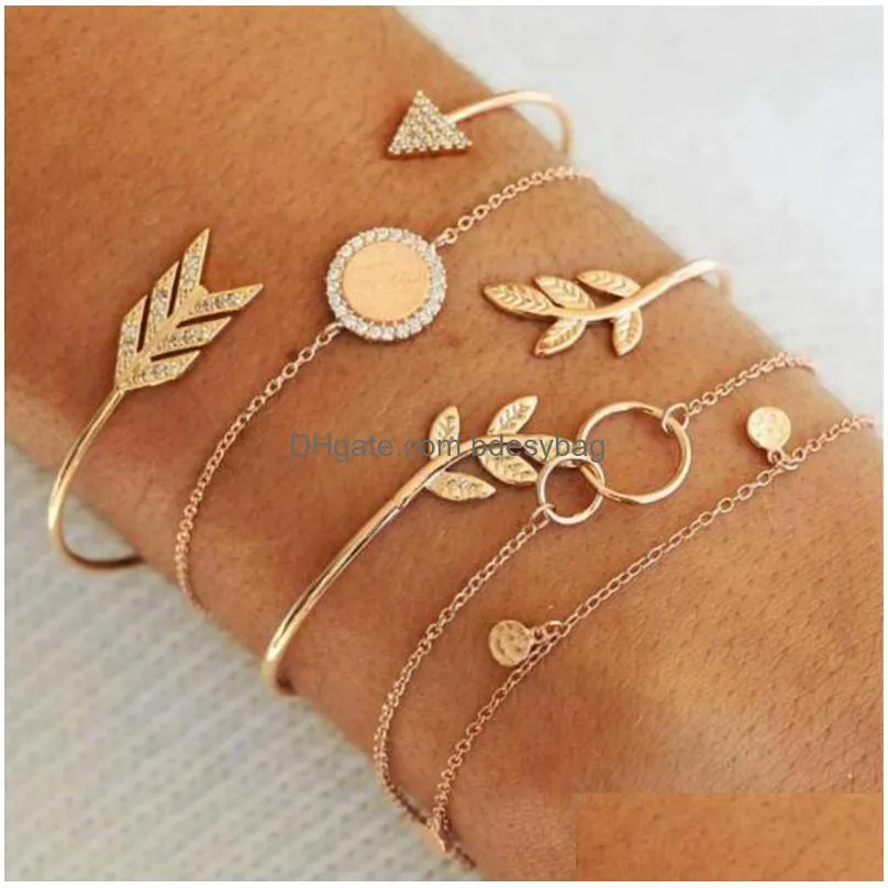 5pcs simple personality twig ring diamond arrow combination adjustable cuff open bracelet stackable wrap bracelet set womens girls