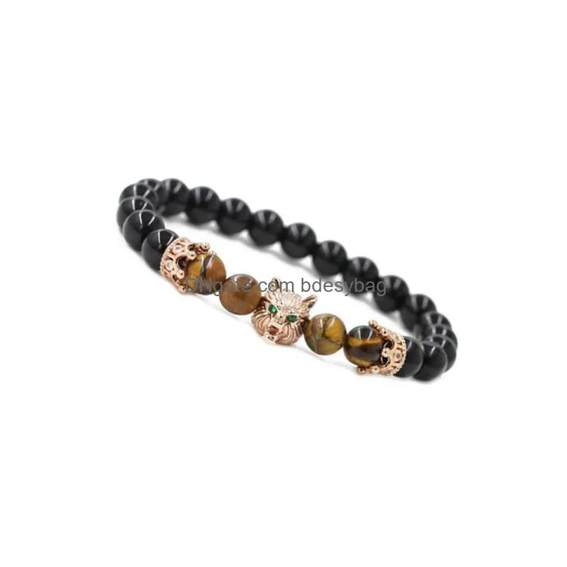 crown gems men and women bracelet wolf head natural stone stainless steel temperament fathers day gift bracelet 12pcs