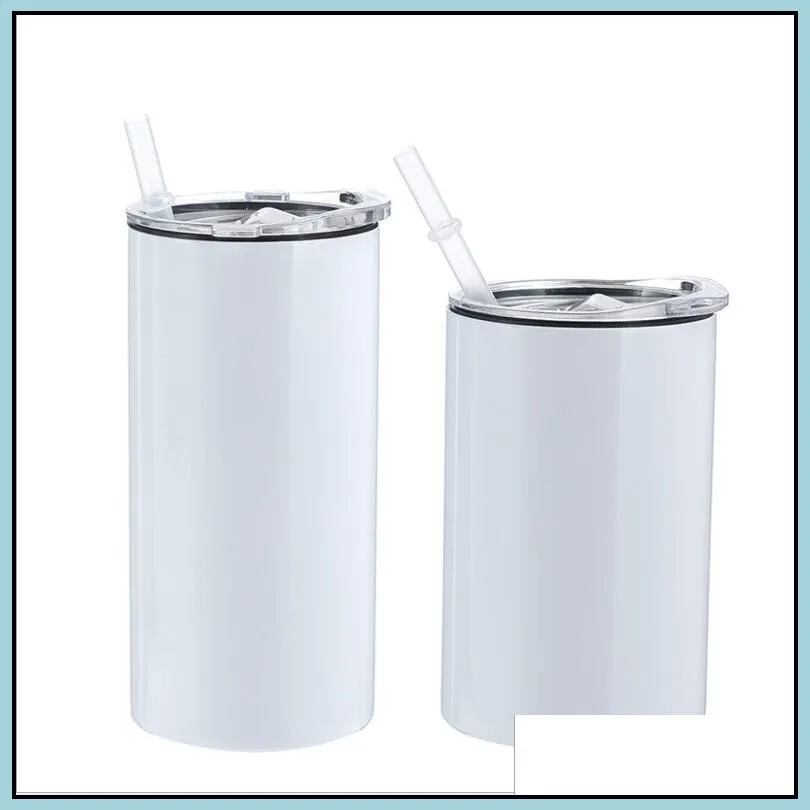 totally striaght sublimation skinny tumbler stainless steel can cooler with 2 lids vacuum insulation cola tank festival party gift