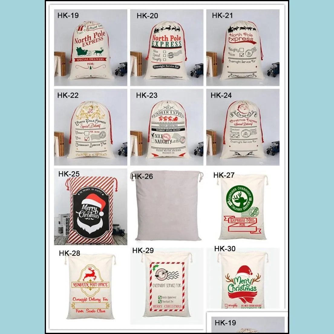 santa sack christmas gift bag cotton drawstring storage sacks cartoon pattern candy bags festival party decoration