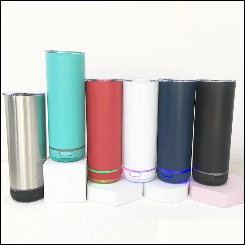 straight sublimation white music tumbler 500ml stainless steel water bottle with speaker outdoor portable water cup