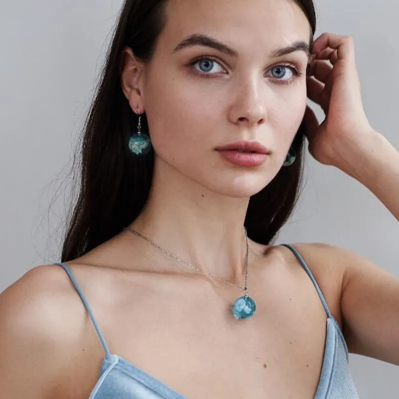 Fashion Jewelry Blue Sky Sphere Dangle Earrings Terrarium Clear Cloudy Sky Designer Crystal Earring Nature inspired