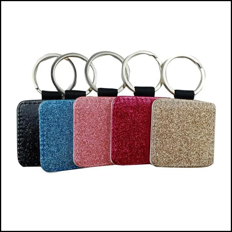 sublimation glitter keychain party pu leather key ring bling christmas hanging pendant festival parties gift for kid