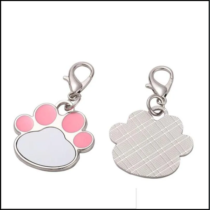 sublimation dog paw keychain favor metal diy photo keyring cute pet footprint hanging pendant christmas gift for kid