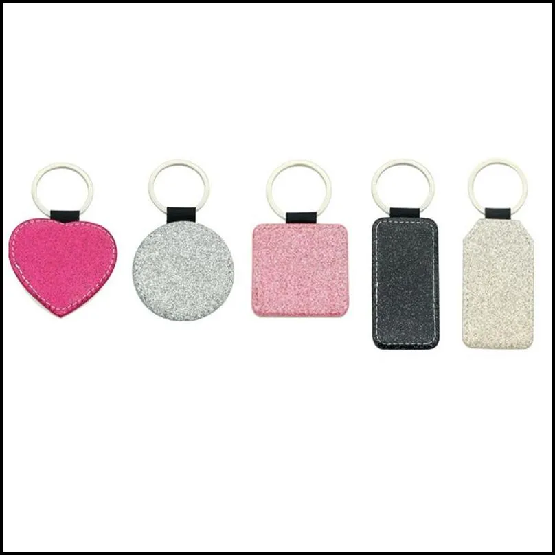 sublimation glitter keychain party pu leather key ring bling christmas hanging pendant festival parties gift for kid