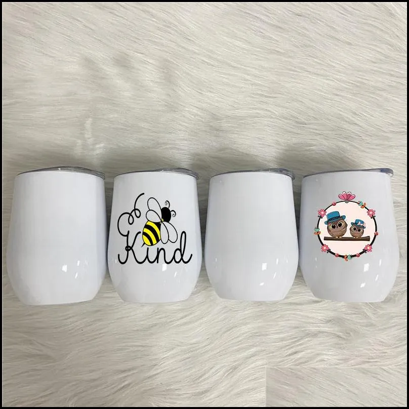 12oz sublimation wine tumbler mugs stainless steel egg cup vacuum insulated champagne coffee mug heat transfer coating beer cups with seal lid for mother